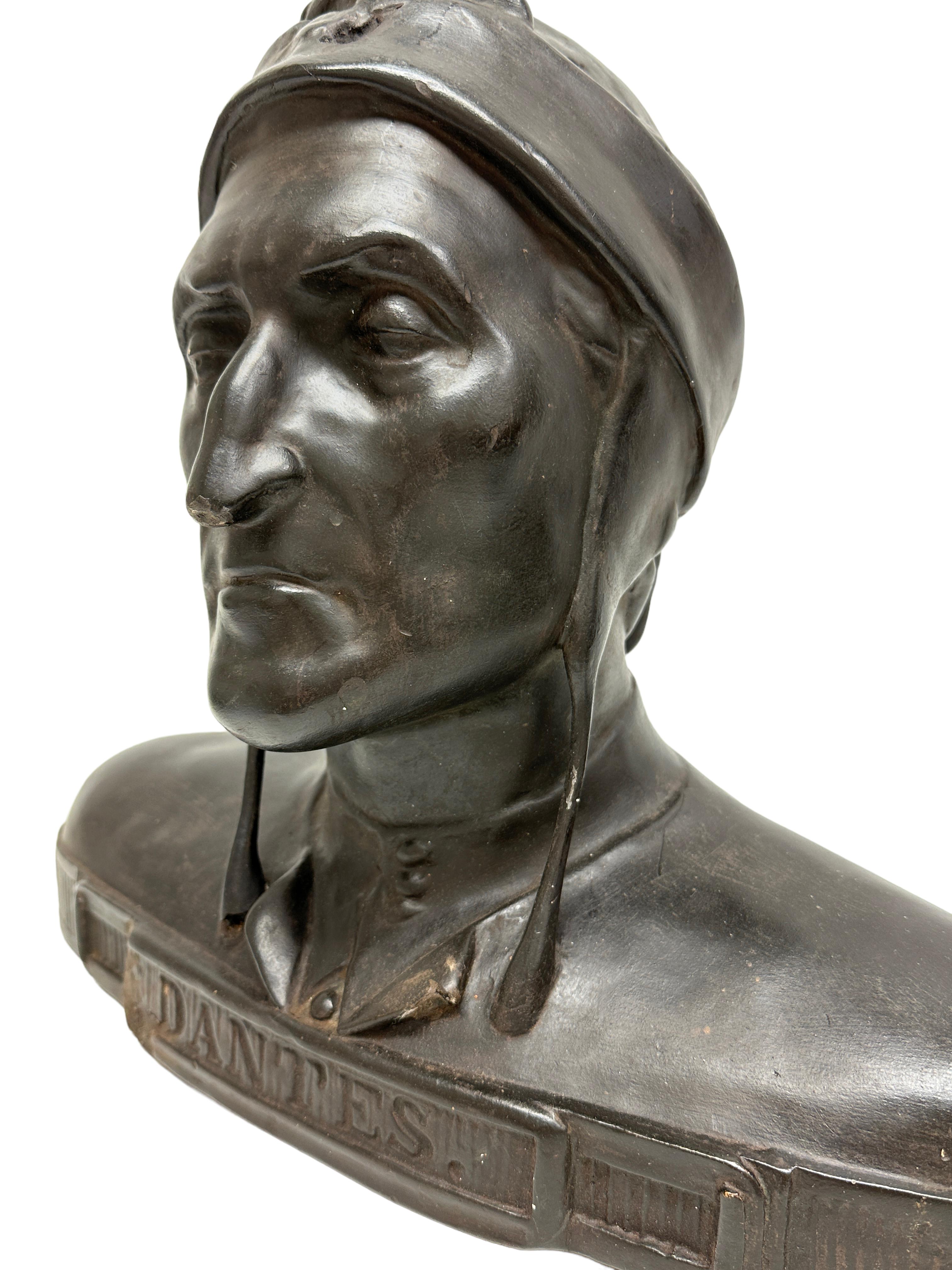 Plaster Art Nouveau Dante Alighieri Bust Antique Italy, 1900s For Sale