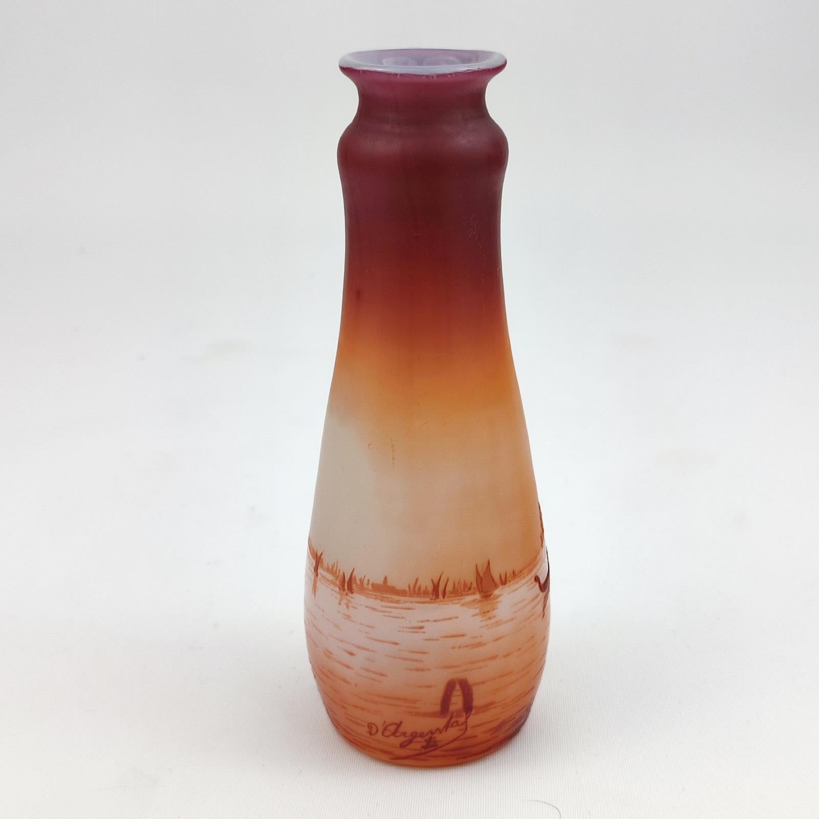 French Art Nouveau D'Argental Cameo Glass Vase with Venice Landscape For Sale