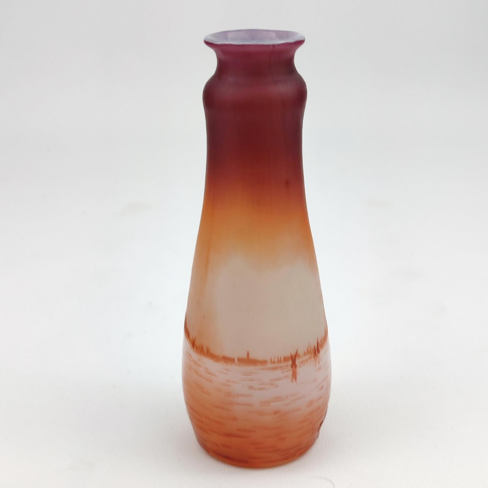 Etched Art Nouveau D'Argental Cameo Glass Vase with Venice Landscape For Sale