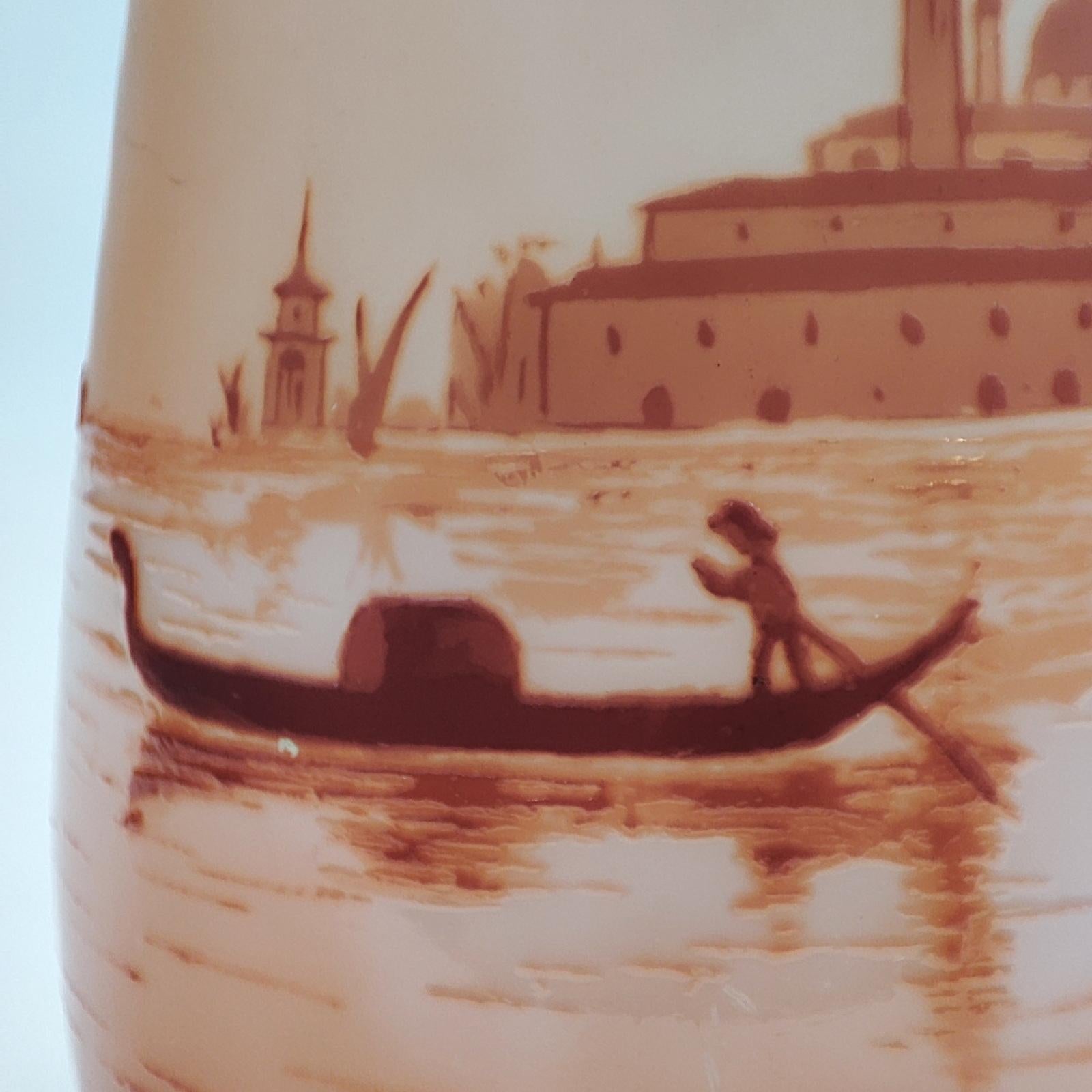 Art Glass Art Nouveau D'Argental Cameo Glass Vase with Venice Landscape For Sale