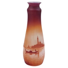 Vaso in vetro D'Argental Cameo Art Nouveau con paesaggio di Venezia