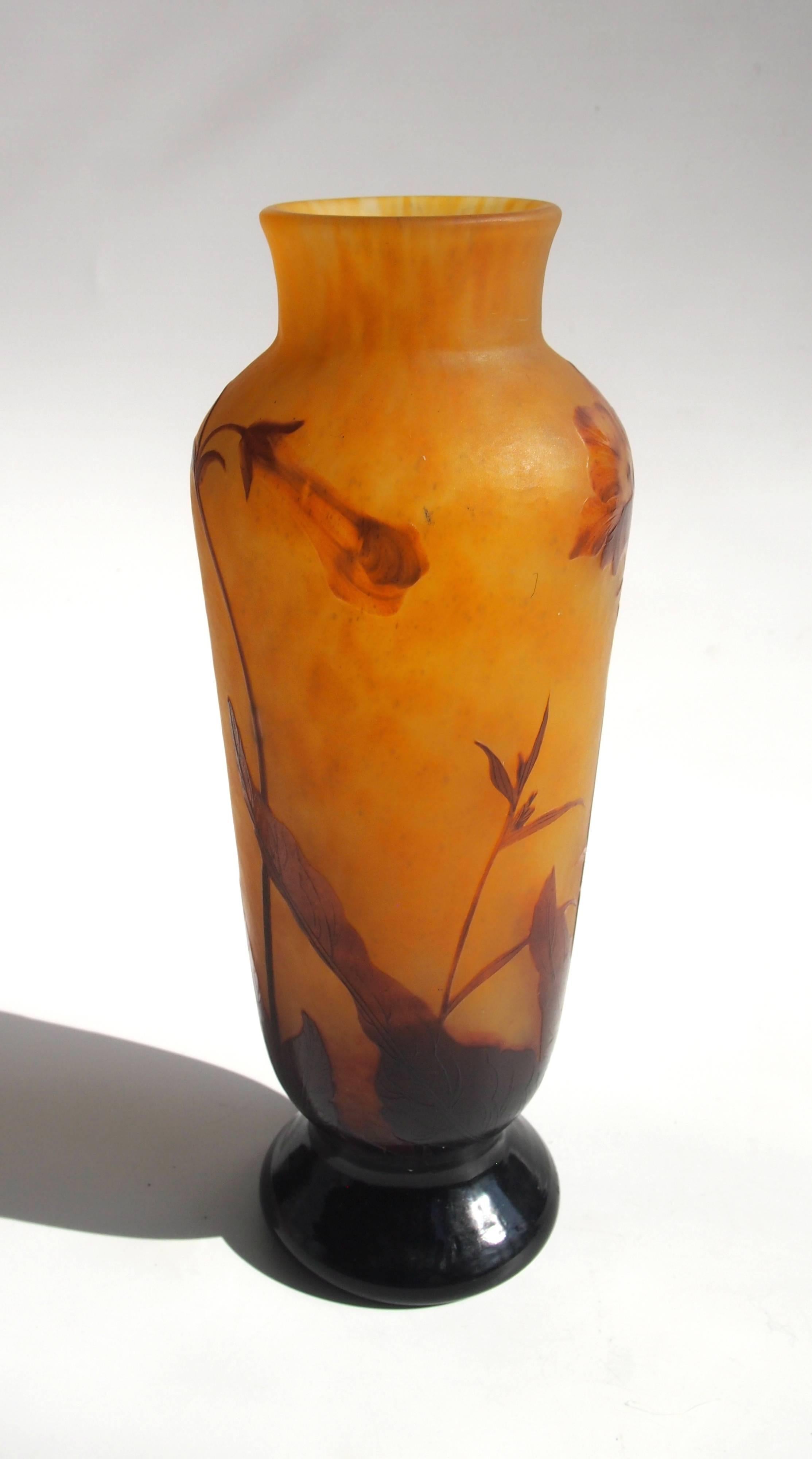 Early 20th Century French Art Nouveau Daum Cameo and Carved Glass Nicotiana Vase For Sale