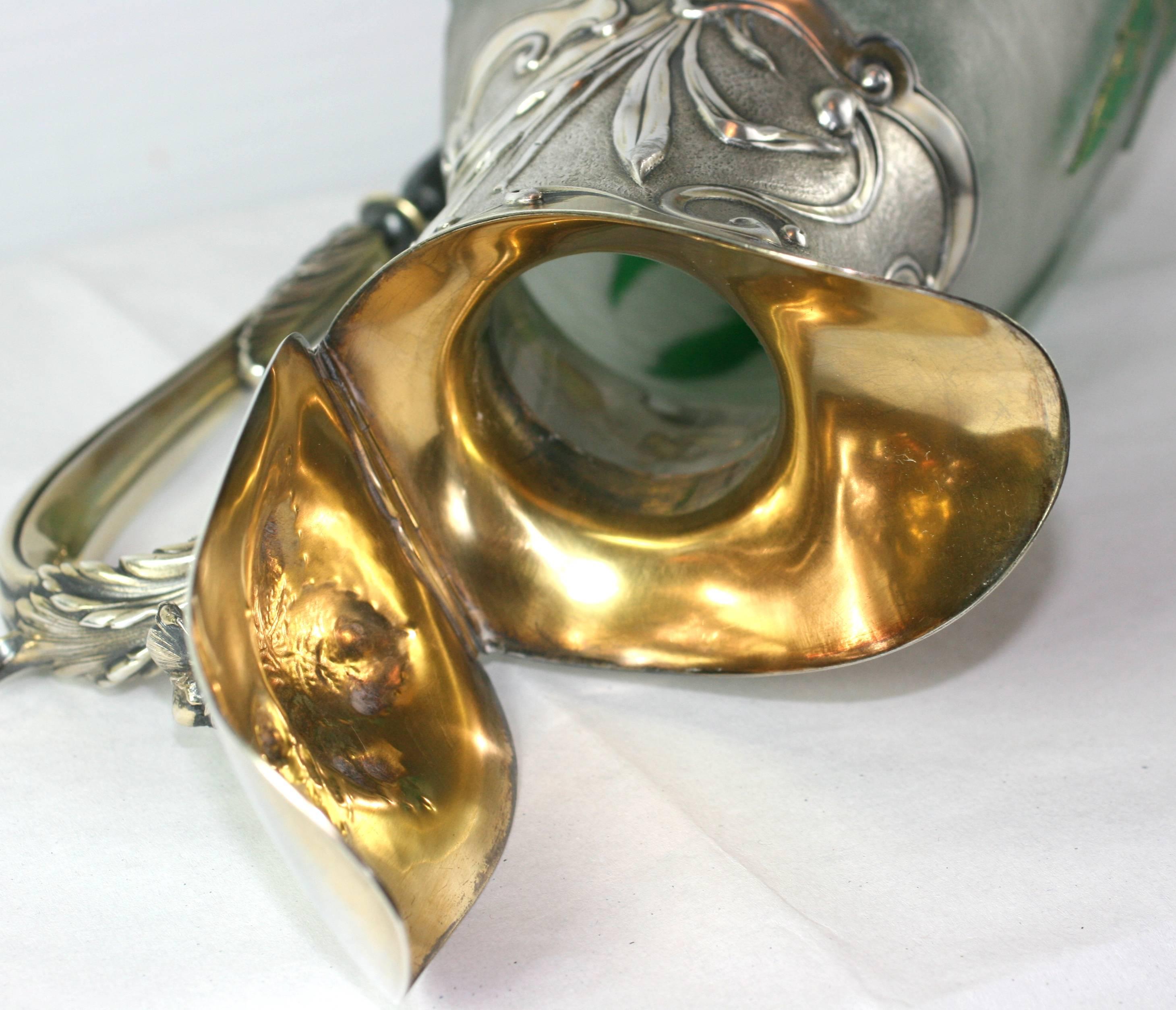 Glass Art Nouveau Daum Claret with Gorham Sterling Mounts For Sale