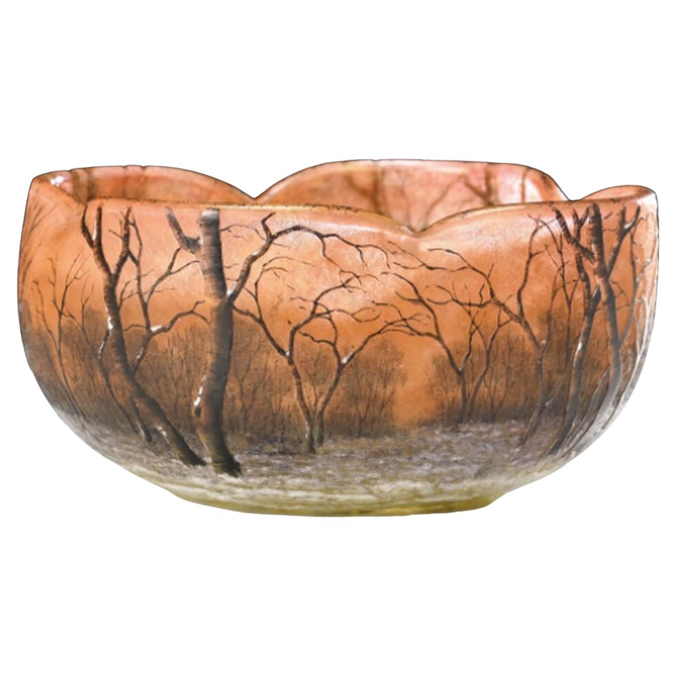 Art Nouveau Daum Nancy Cameo Glass Bowl, 'Paysage de Verre' - Winter Landscape