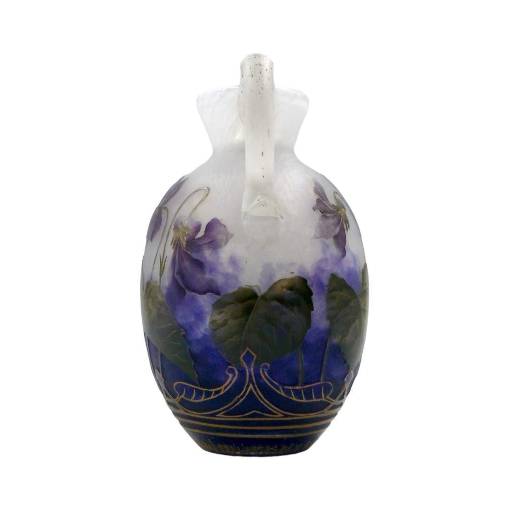 Carved Art nouveau Daum Nancy enameled Jug