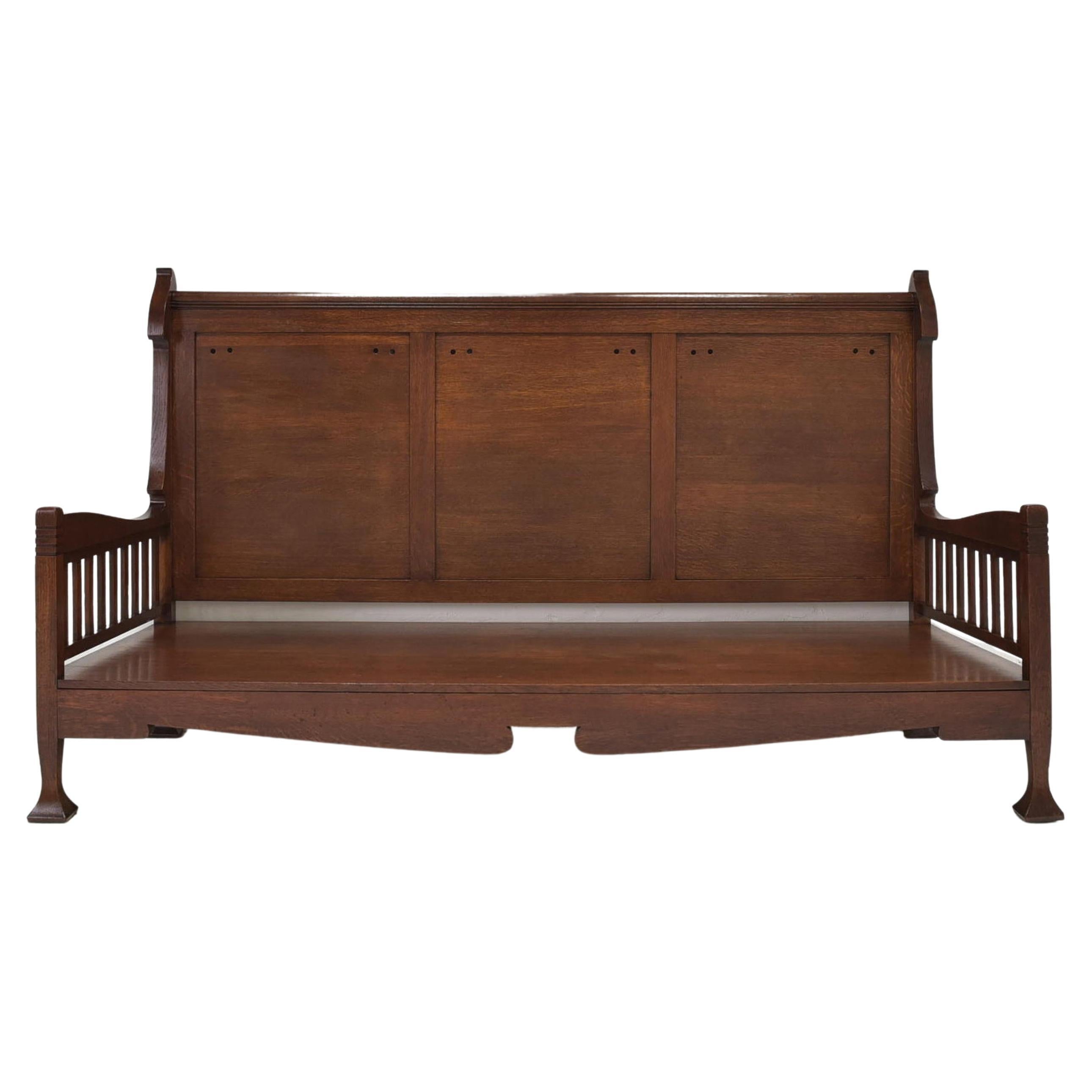 Art Nouveau Daybed in Solid Oak / Lounger Sofa, 1905 For Sale