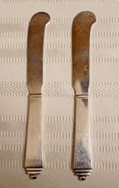Art Nouveau Deco Georg Jensen Sterling Silver Pyramid Pair of Butter Knives