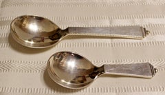 Art Nouveau Deco Georg Jensen Sterling Silver Pyramid Pair of Jam Sugar Spoons