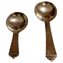 Art Nouveau Deco Georg Jensen Sterling Silver Pyramid Pair of Jam Sugar Spoons