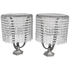 Art Nouveau/ Deco Lamps Silvered Bronze, Glass Beads