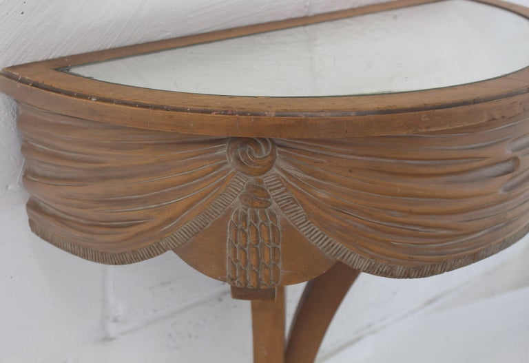 Art Nouveau Deco Mirror Top Carved Demilune Console Table In Good Condition For Sale In Rockaway, NJ