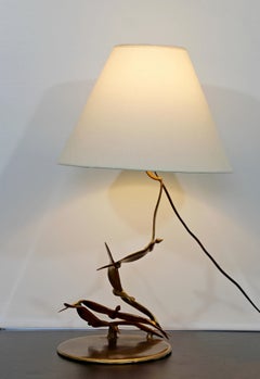 Art Nouveau Deco Solid Brass Birds in Flight Table Lamp, 1929