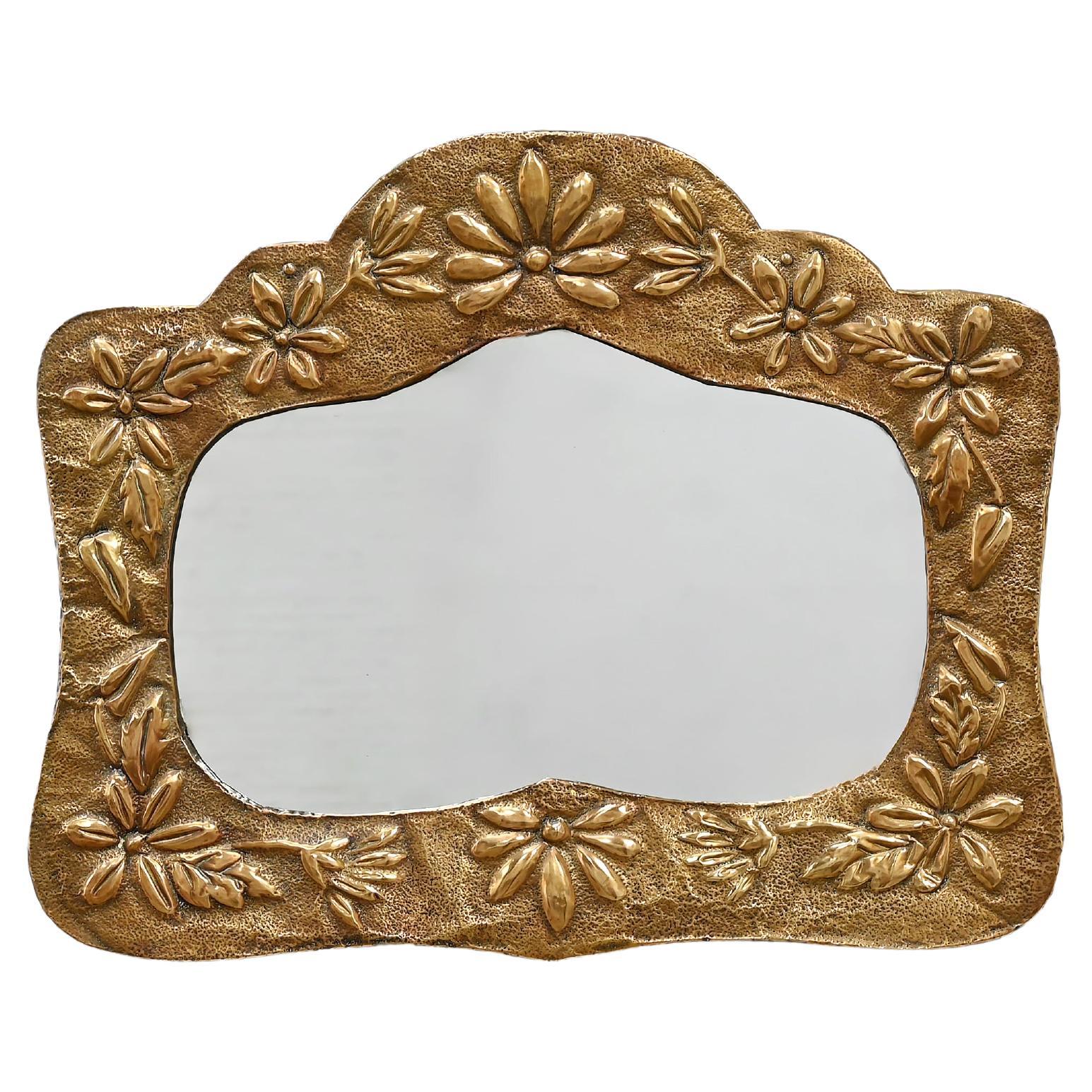 Art Nouveau Decorated Copper Mirror, France, 1920s