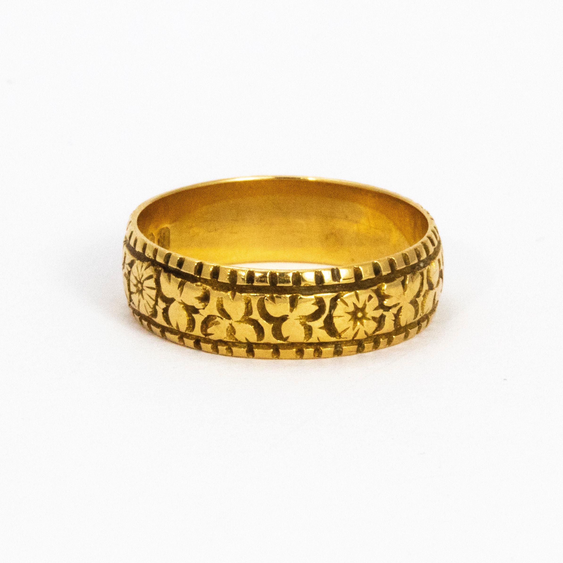 Art Nouveau Decorative 18 Carat Gold Band für Damen oder Herren