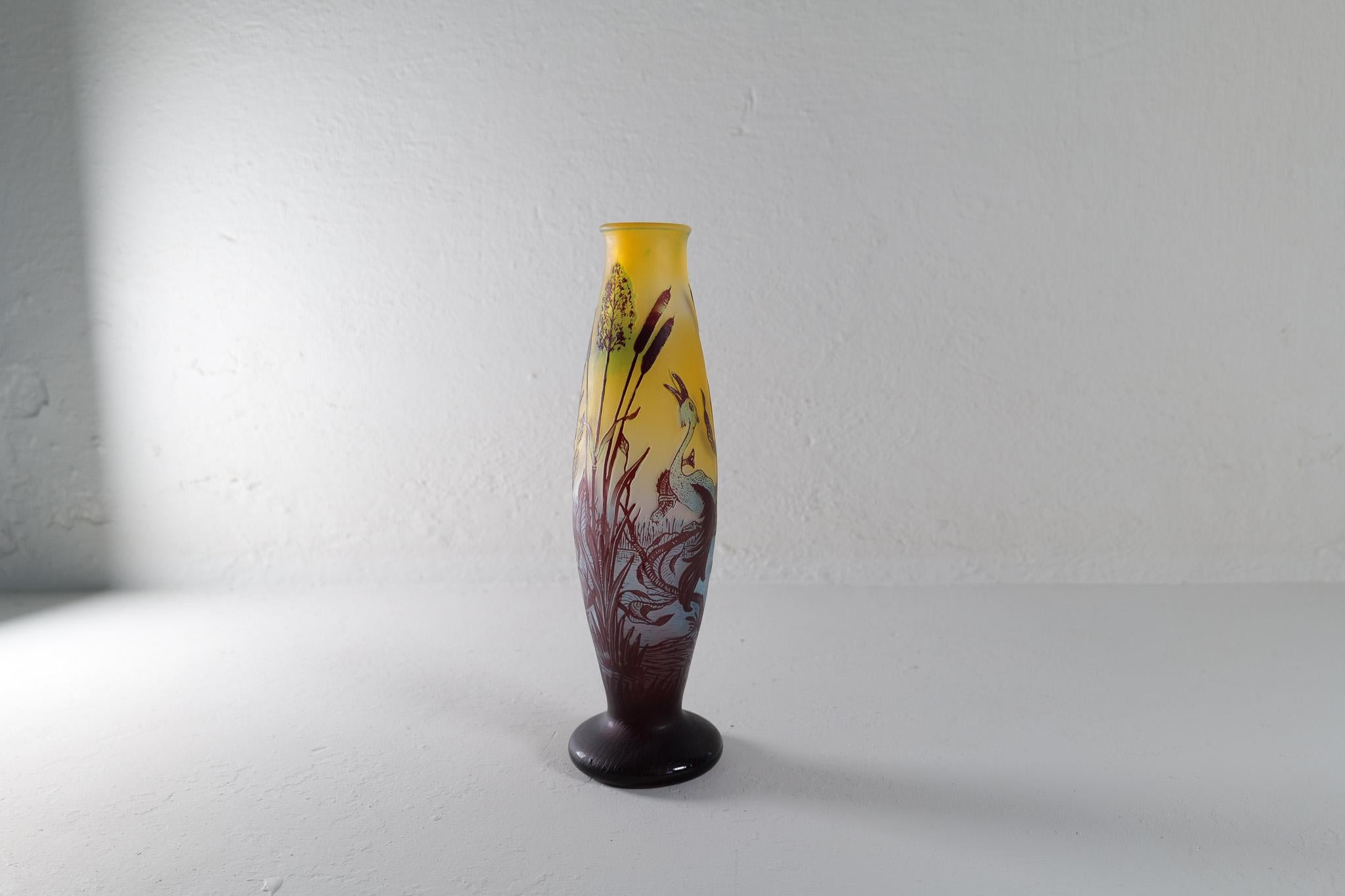Art Nouveau Decorative Unique Carved Glass Vase Sweden 1900s For Sale 4