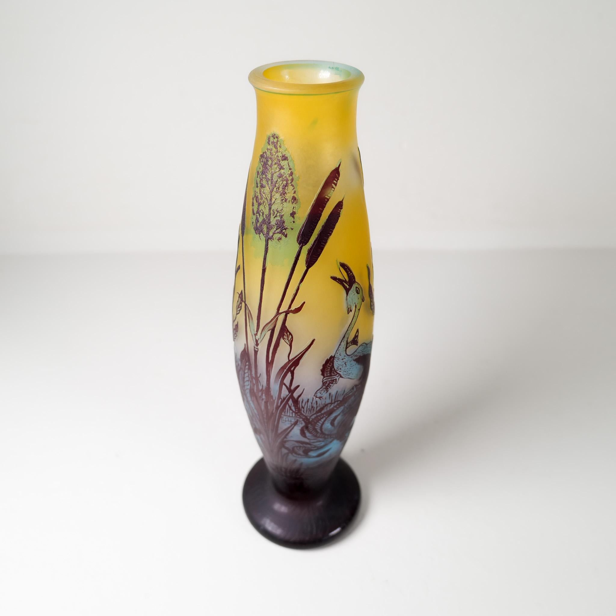 Hand-Crafted Art Nouveau Decorative Unique Carved Glass Vase Sweden 1900s For Sale