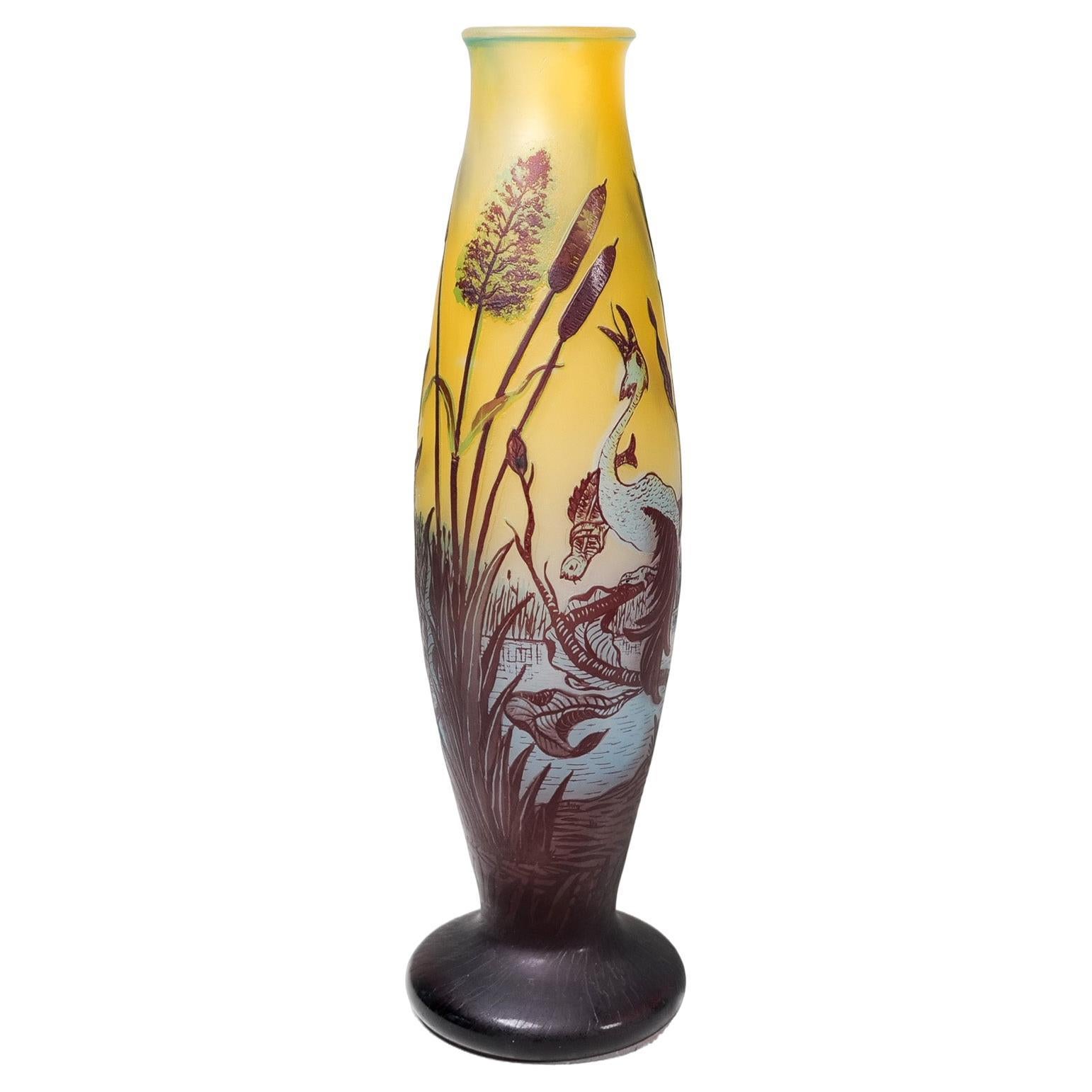 Art Nouveau Decorative Unique Carved Glass Vase Sweden 1900s