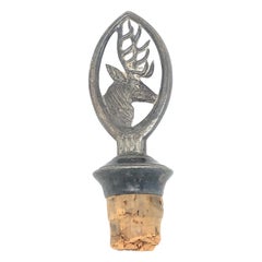 Antique Art Nouveau Deer Stag Metal Wine Decanter Bottle Stopper and Cork, German