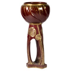 Art Nouveau Delphin Massier Majolica Jardinière with pedestal