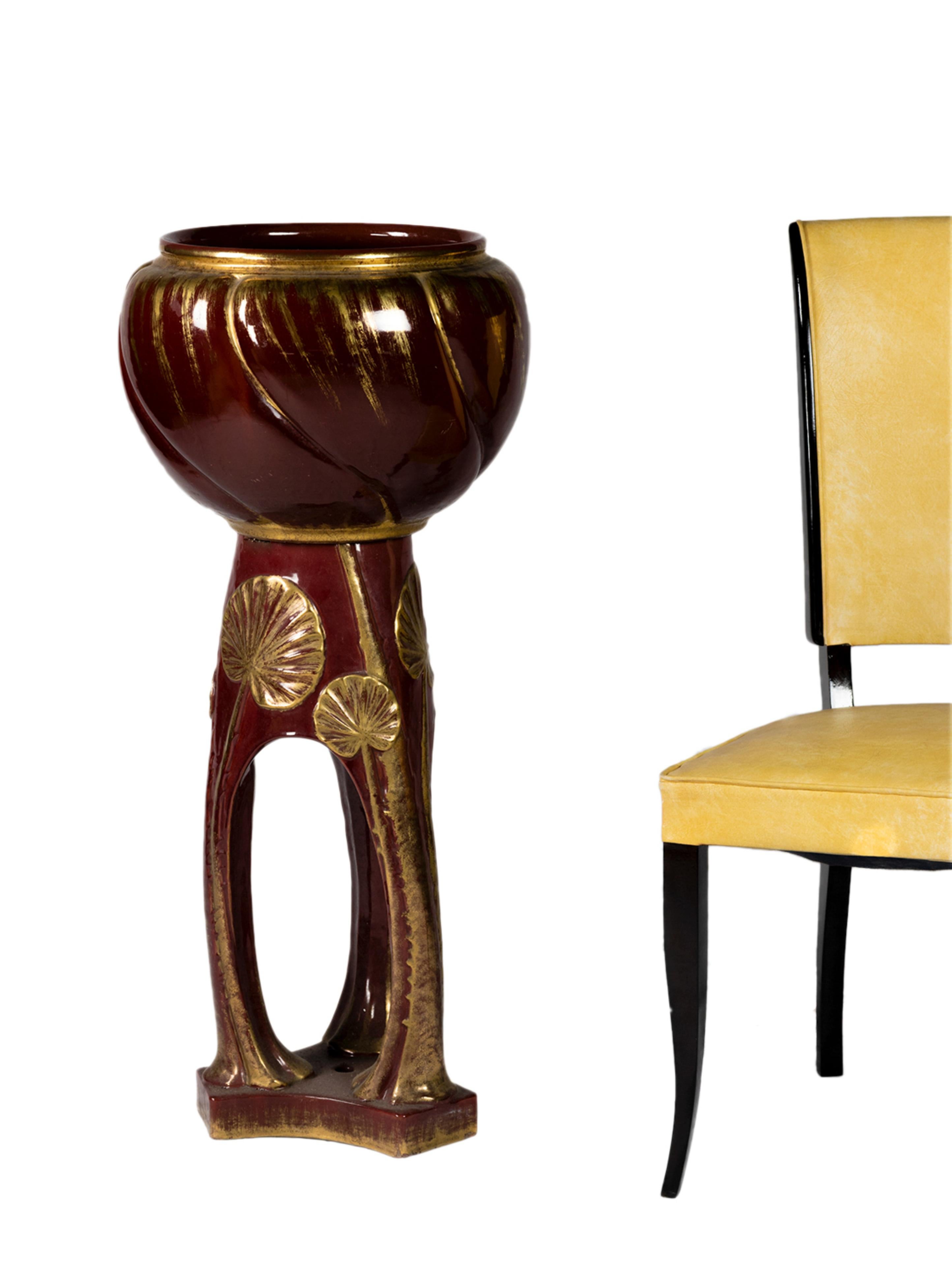Cache-pot à piédestal en majolique Art Nouveau Delphin Massier, années 1900 en vente 4