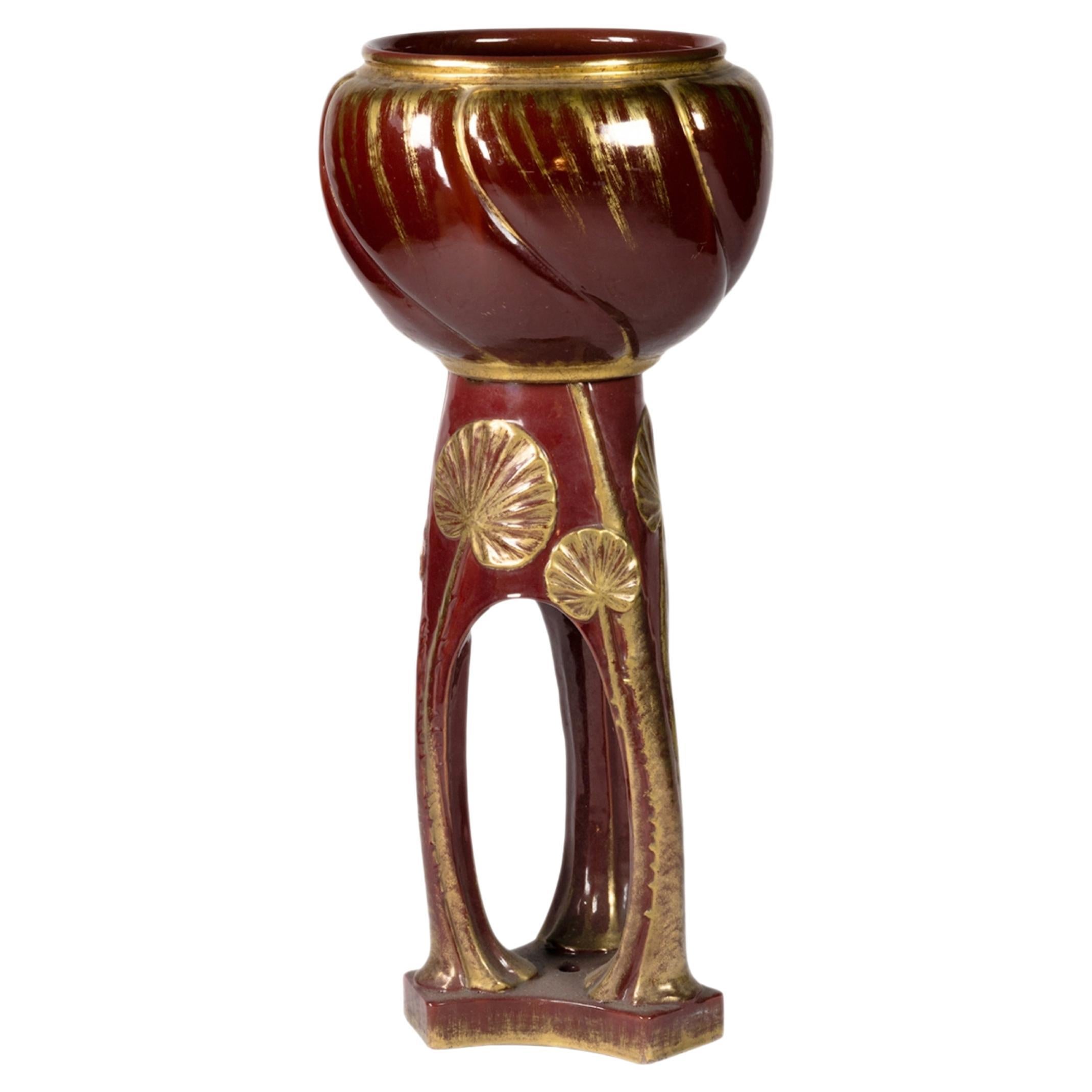 Cache-pot à piédestal en majolique Art Nouveau Delphin Massier, années 1900 en vente
