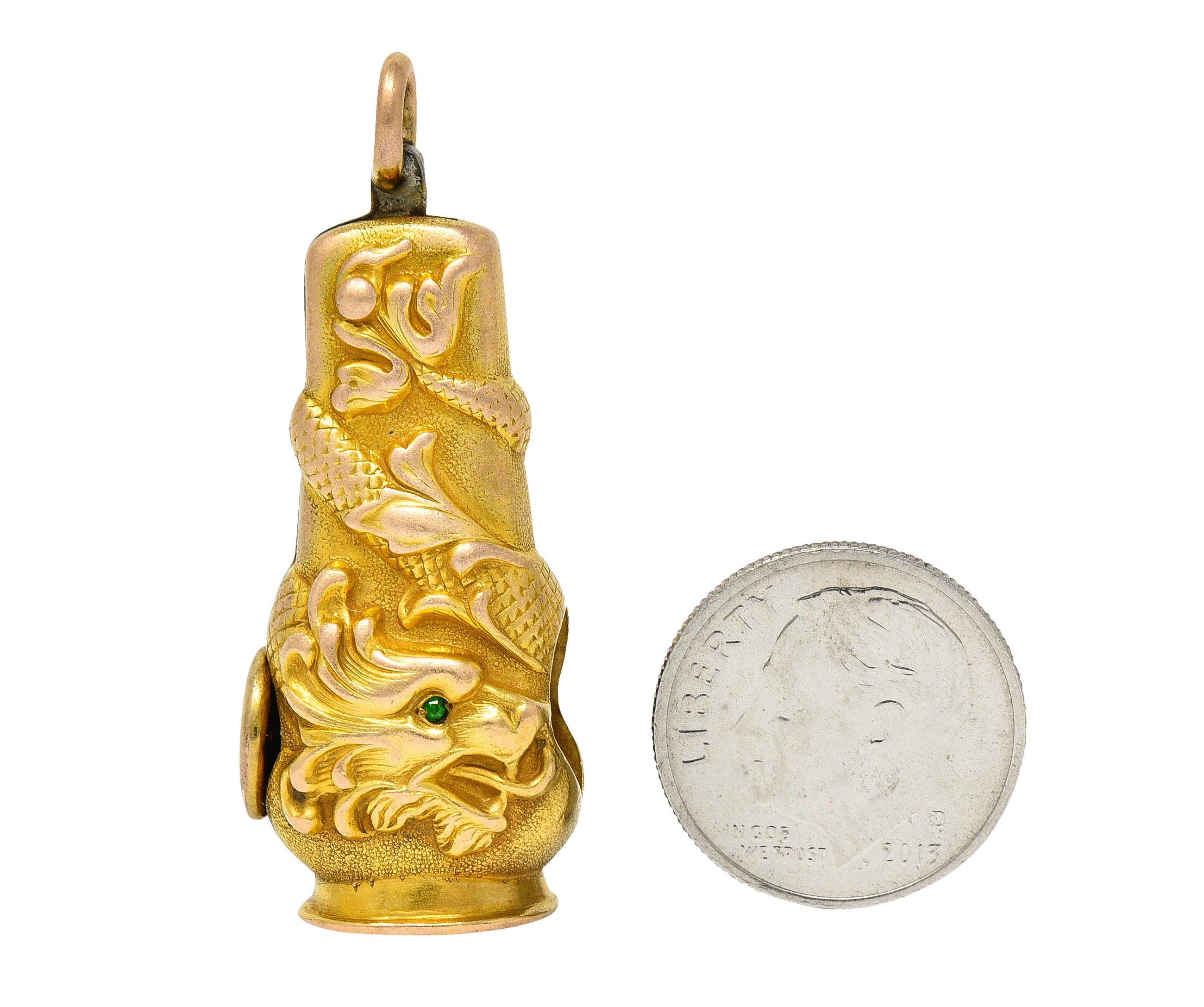 Art Nouveau Demantoid Garnet 14 Karat Rose Gold Cigar Cutter Dragon Pendant 3