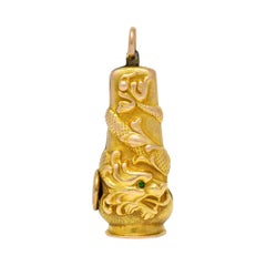 Art Nouveau Demantoid Garnet 14 Karat Rose Gold Cigar Cutter Dragon Pendant