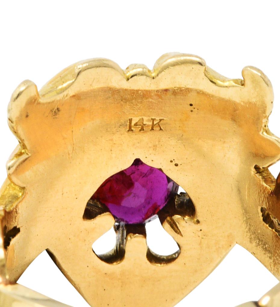 Art Nouveau Demantoid Garnet Ruby 14 Karat Gold Gargoyle Band Ring 1