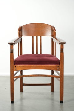 Silla de comedor/silla auxiliar de diseño Art Nouveau con tapicería de tela roja