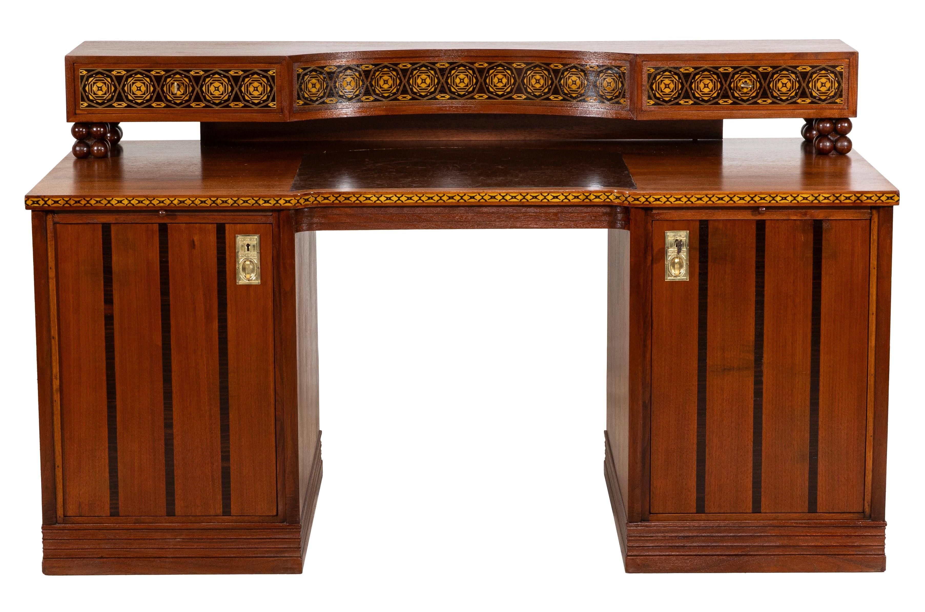 Walnut Art Nouveau desk by Matthias Feller manufactured by M. Ballin München ca. 1912 For Sale