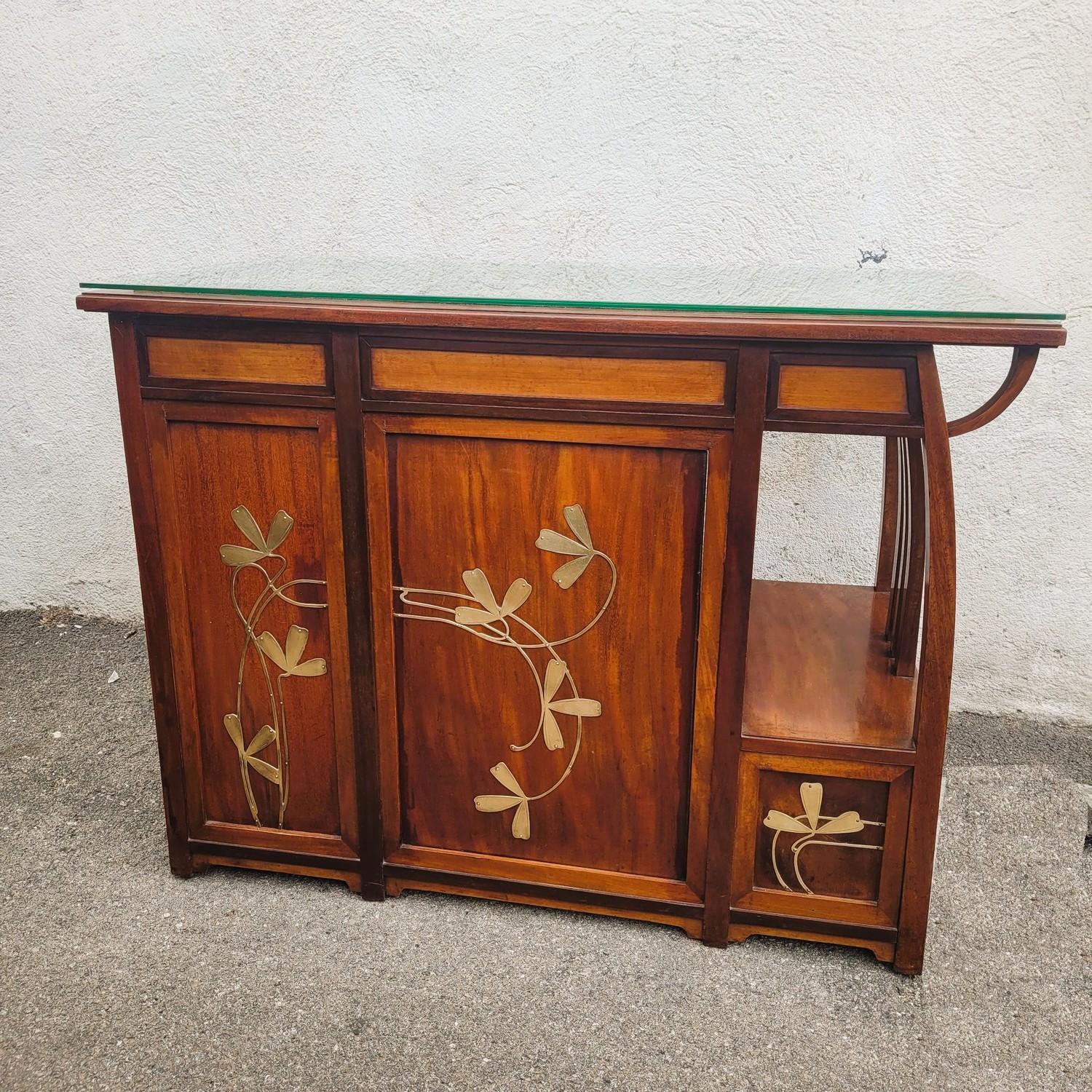 Art Nouveau Desk In Wood With Brass Decoration, Late 19th And Early 20th Century in vendita 10