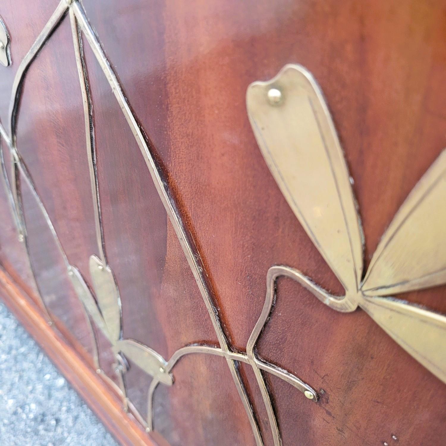 Art Nouveau Desk In Wood With Brass Decoration, Late 19th And Early 20th Century in vendita 14