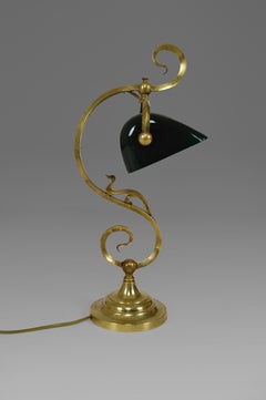 Art Nouveau Desk or Piano Lamp, Bronze & Green Opaline Glass France, circa 1905