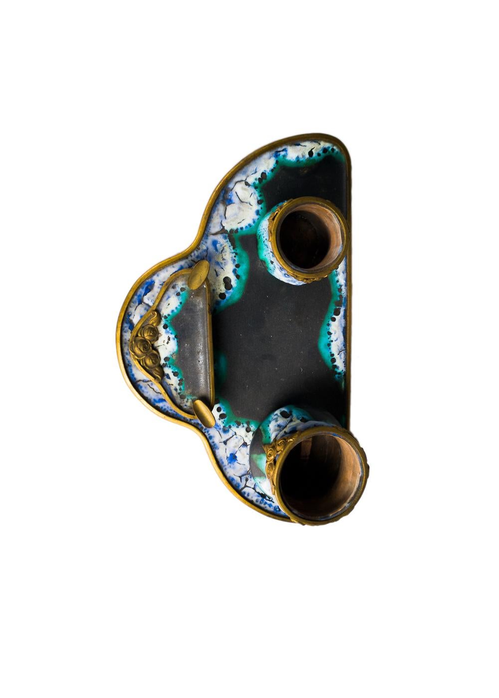 Set da scrivania Art Nouveau in ceramica e bronzo dorato, Francia, 1900 in vendita 3