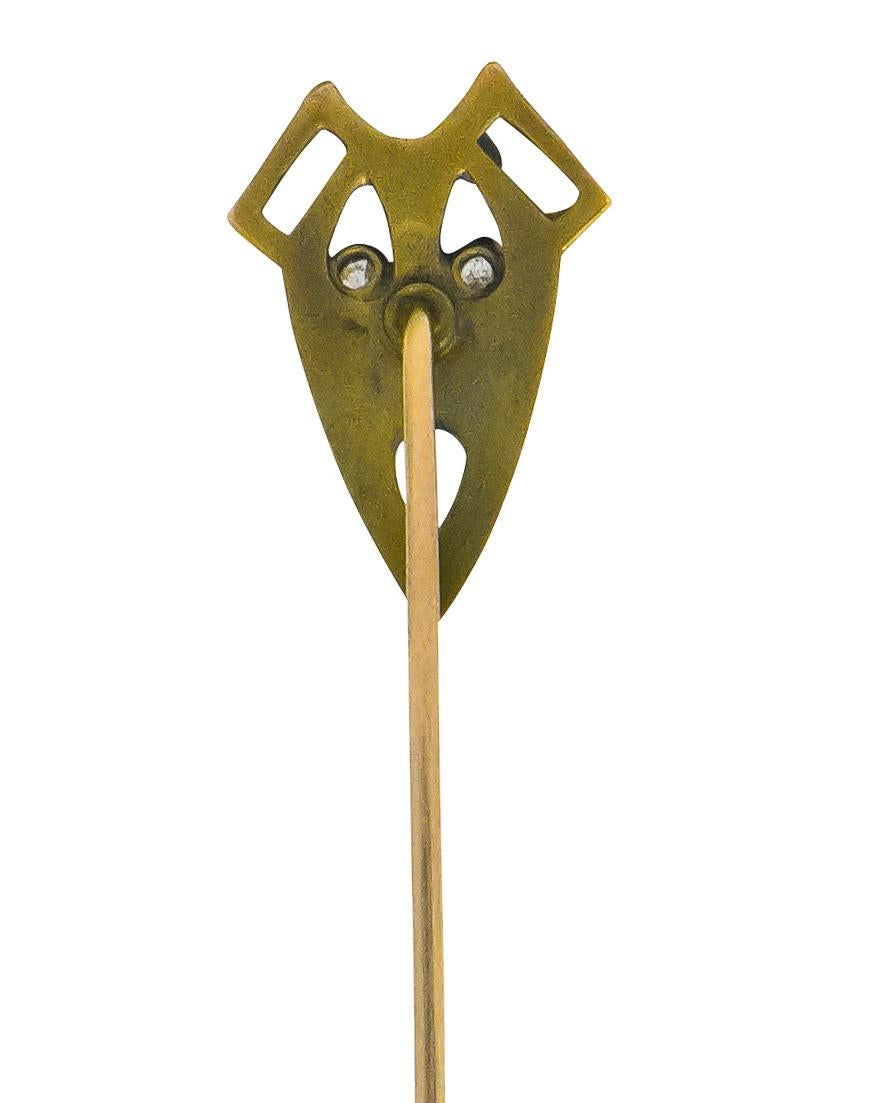 Art Nouveau Diamond 10 Karat Gold Green Man Stickpin In Excellent Condition For Sale In Philadelphia, PA