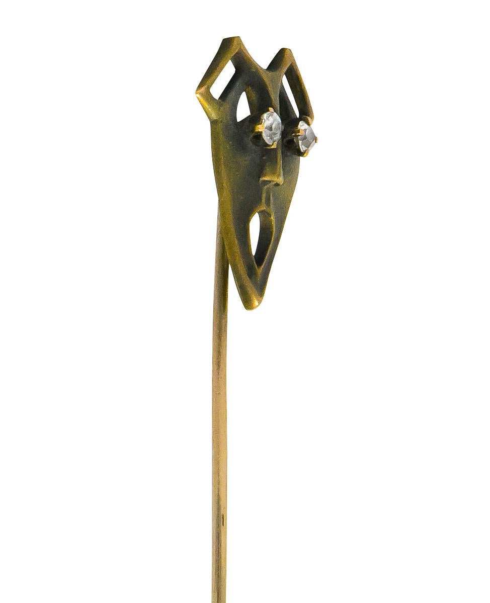 Women's or Men's Art Nouveau Diamond 10 Karat Gold Green Man Stickpin For Sale