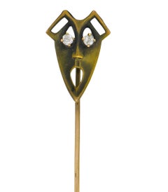 Art Nouveau Diamond 10 Karat Gold Green Man Stickpin