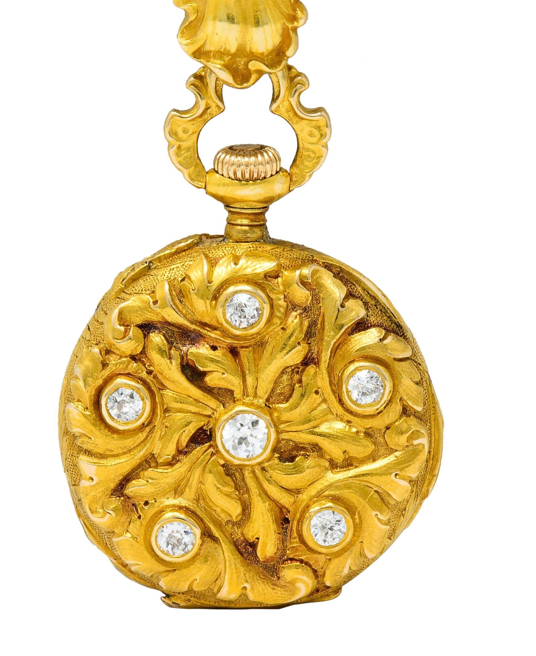 Art Nouveau Diamond 14 Karat Gold Antique Watch Brooch 1