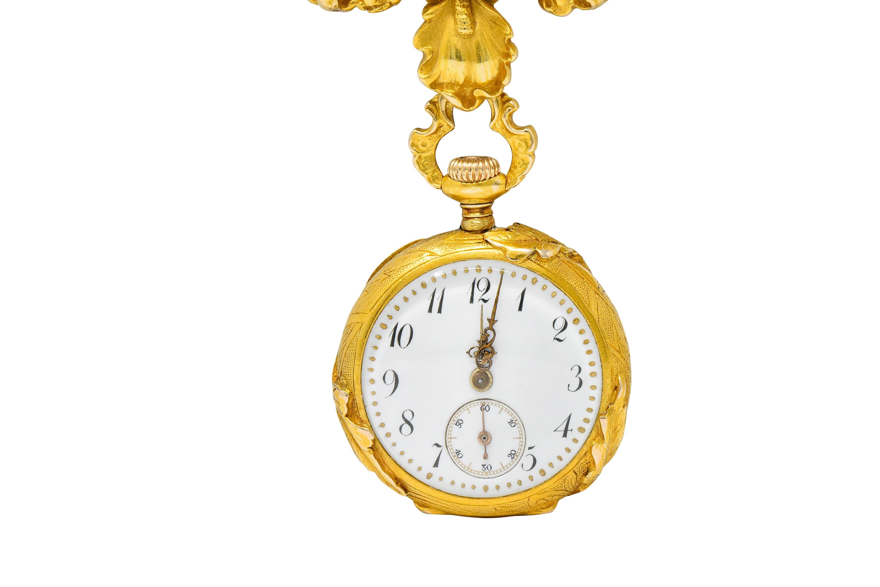 Art Nouveau Diamond 14 Karat Gold Antique Watch Brooch 2