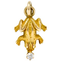 Art Nouveau Diamond 14 Karat Gold Detailed Frog Charm