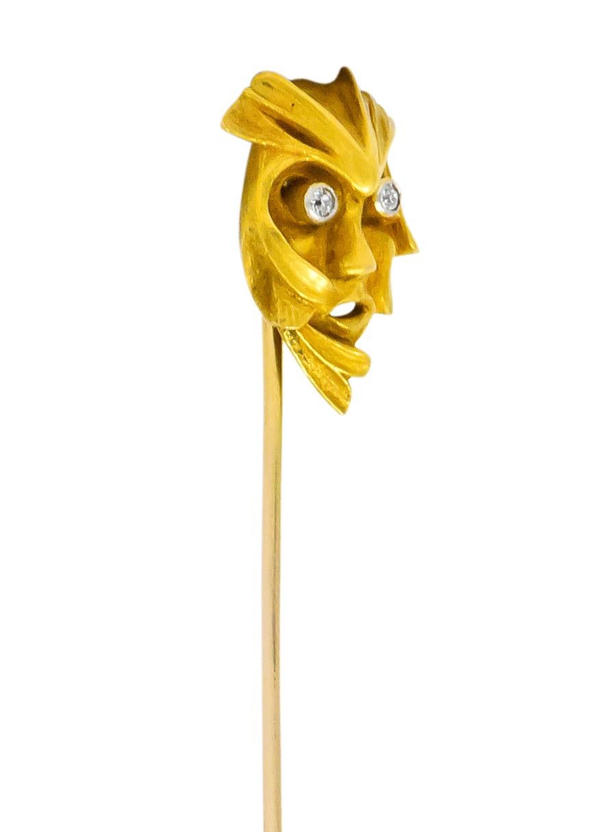 Art Nouveau Diamond 14 Karat Gold Green Man Stickpin In Excellent Condition For Sale In Philadelphia, PA