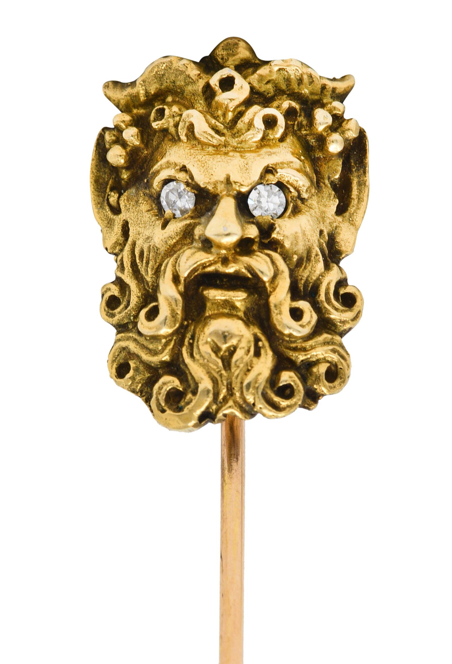 Women's or Men's Art Nouveau Diamond 14 Karat Gold Pan Satyr Greek God Stickpin For Sale