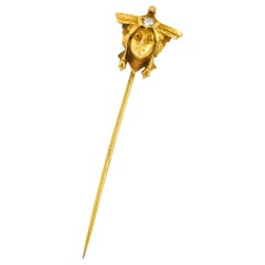 Antique Art Nouveau Diamond 14 Karat Gold Siberian Shaman Stickpin
