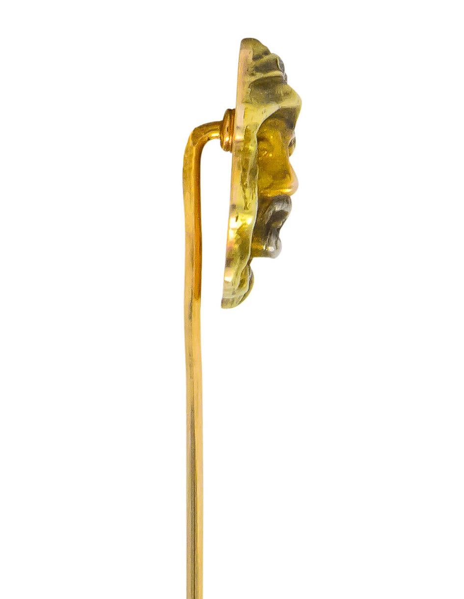 Old European Cut Art Nouveau Diamond 14 Karat Tri-Colored Gold Prophet Stickpin