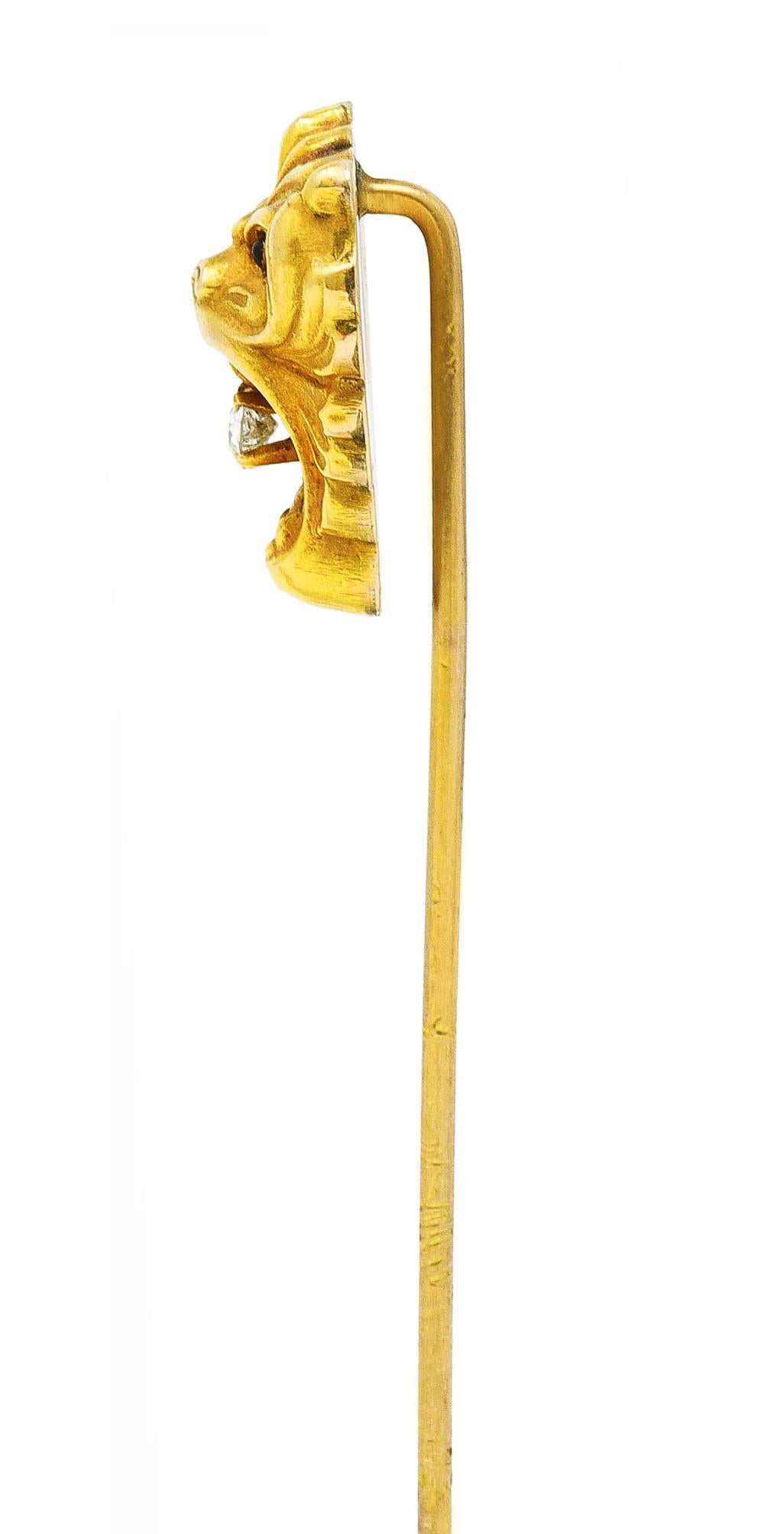 Rose Cut Art Nouveau Diamond 14 Karat Yellow Gold Animal Lion Stickpin For Sale