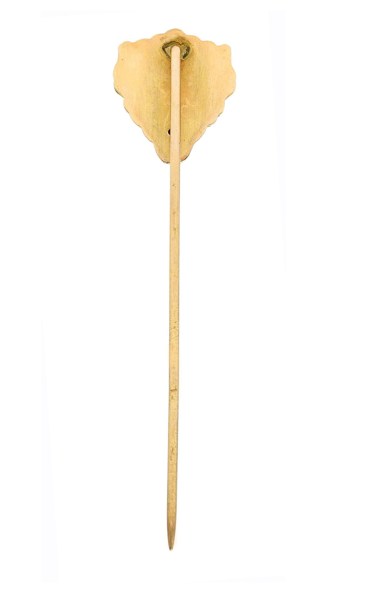 Art Nouveau Diamond 14 Karat Yellow Gold Animal Lion Stickpin In Excellent Condition For Sale In Philadelphia, PA