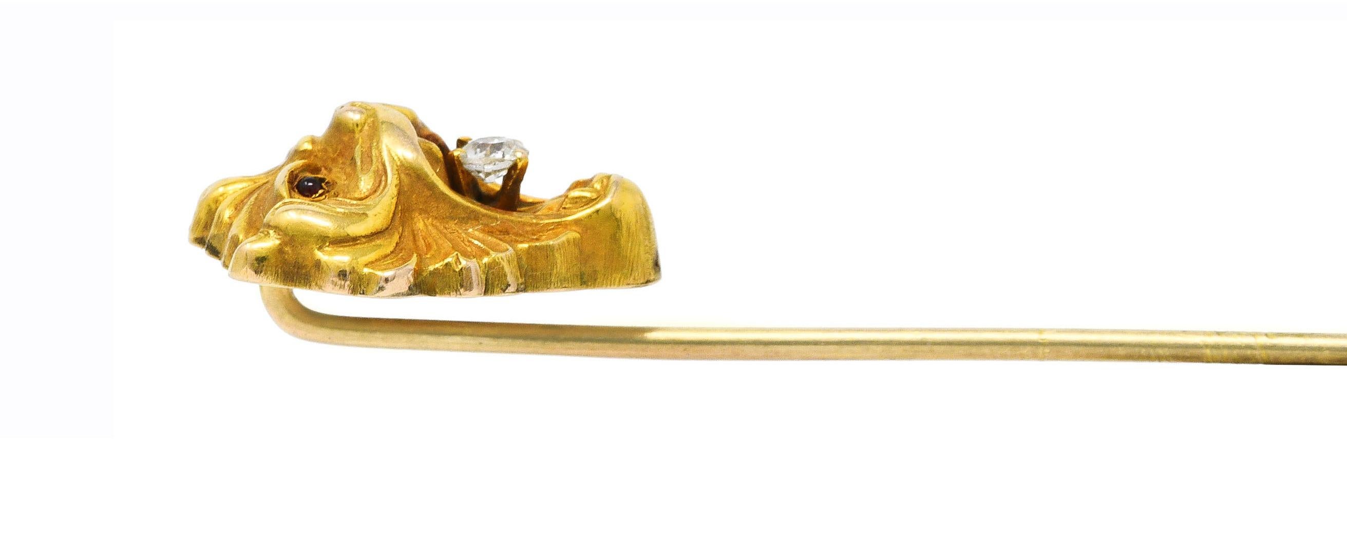 Art Nouveau Diamant Or jaune 14 carats Animal Lion Stickpin en vente 1