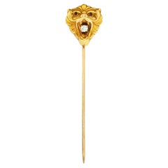 Art Nouveau Diamond 14 Karat Yellow Gold Animal Lion Stickpin