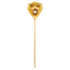 Antique Art Nouveau Diamond 14 Karat Yellow Gold Animal Lion Stickpin