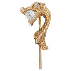 Pinzetta Art Nouveau con diamante in oro giallo 14 carati con serpente drago antico